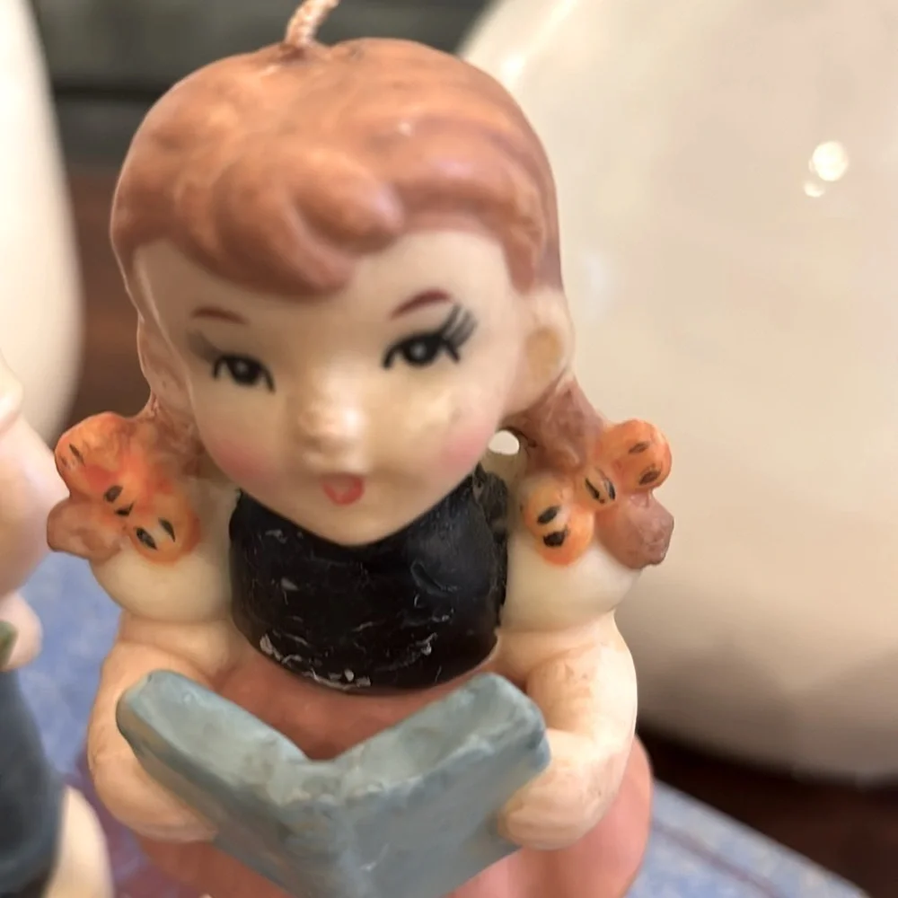 Vintage Boy | Girl Candle Figurines 6”T Never Used. Hand painted | Unique 50s
